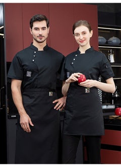 NIBEMINENT Black Chef Jacket short Sleeve Head Chef Uniform Restaurant Hotel Kitchen Cooking Clothes Catering Foodservice Chef Shirt Apron（no Apron）  - Image 2