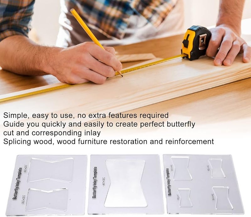 3 قطع فراشة قالب مطعمة جهاز توجيه الخشب مجموعة إصلاح لتقوية الأثاث - Image 4