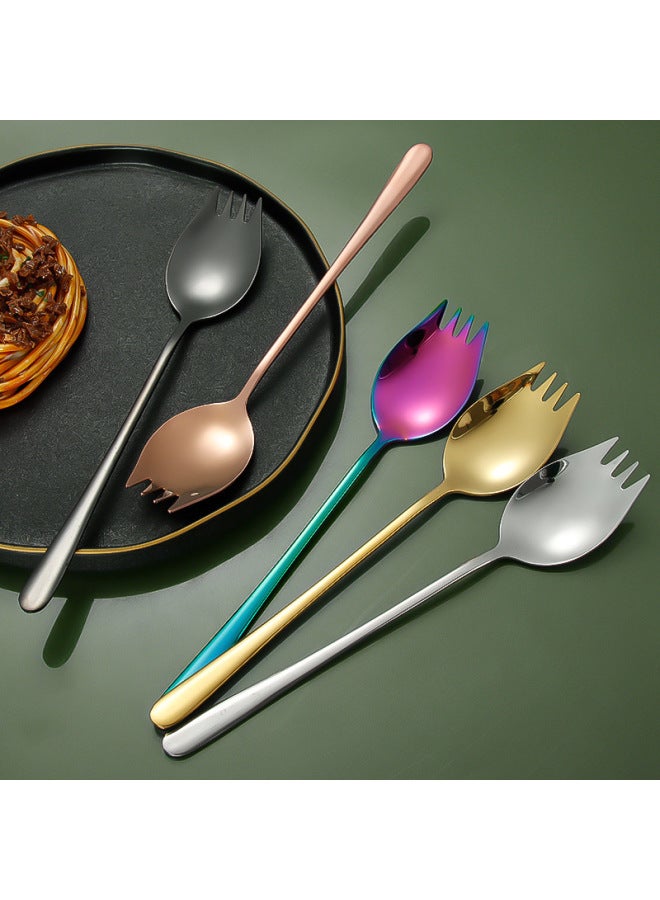 304 Stainless Steel Spoon Salad Spoon Fork Integrated Fruit Spoon Fork Hotel Restaurant Long Handle Dishes Cross Border Tableware-Color:Rose Gold (Short) - Image 5