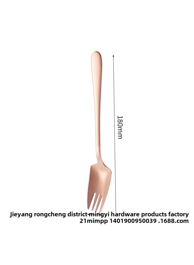 304 Stainless Steel Spoon Salad Spoon Fork Integrated Fruit Spoon Fork Hotel Restaurant Long Handle Dishes Cross Border Tableware-Color:Rose Gold (Short) - Image 1