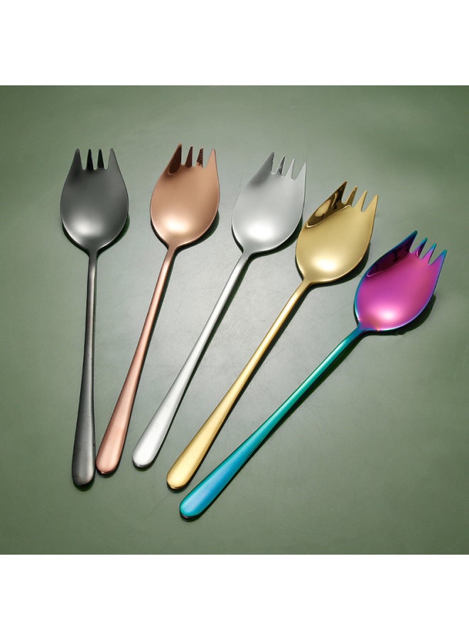 304 Stainless Steel Spoon Salad Spoon Fork Integrated Fruit Spoon Fork Hotel Restaurant Long Handle Dishes Cross Border Tableware-Color:Rose Gold (Short) - Image 3