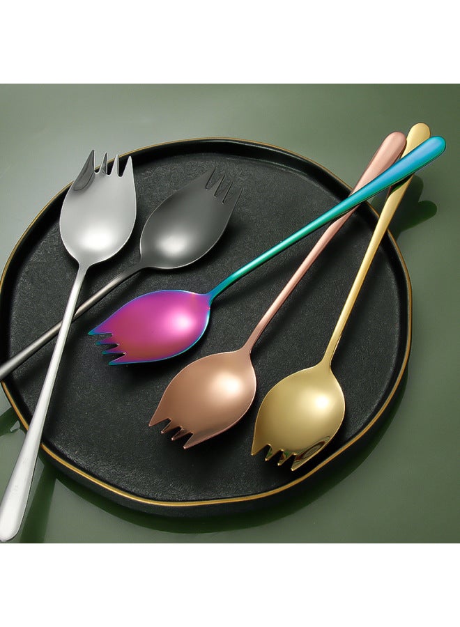304 Stainless Steel Spoon Salad Spoon Fork Integrated Fruit Spoon Fork Hotel Restaurant Long Handle Dishes Cross Border Tableware-Color:Rose Gold (Short) - Image 4