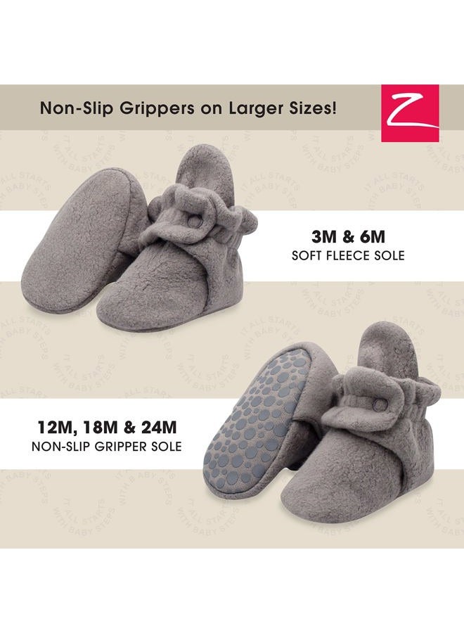 Zutano Unisex Cozie Fleece Baby Booties with Grippers, Baby Essentials, Grey, 18 Months - Image 2