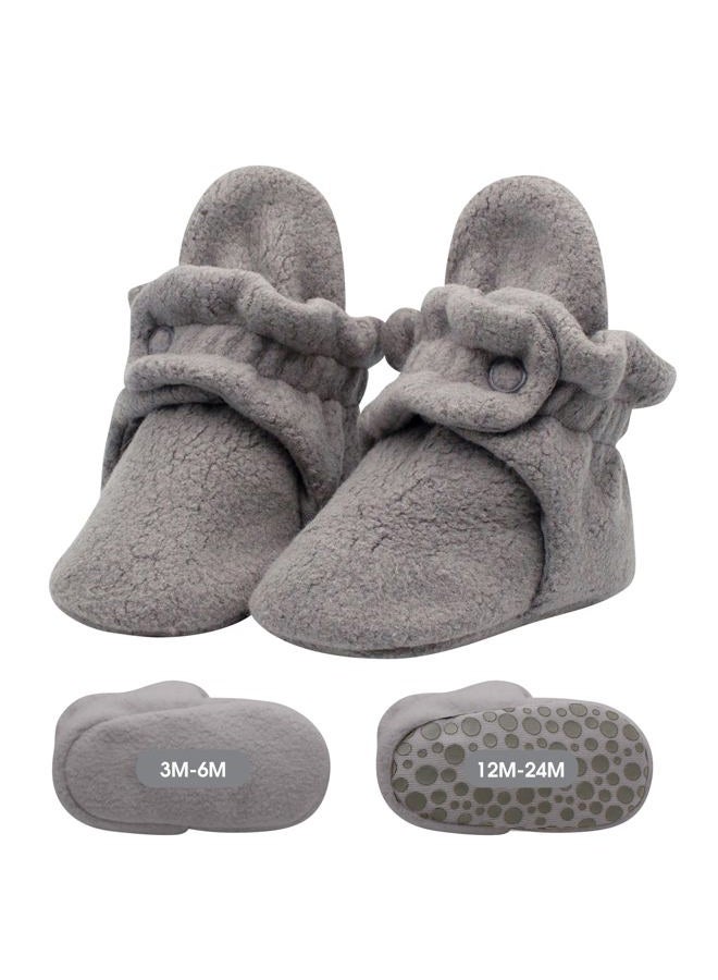 Zutano Unisex Cozie Fleece Baby Booties with Grippers, Baby Essentials, Grey, 18 Months - Image 1