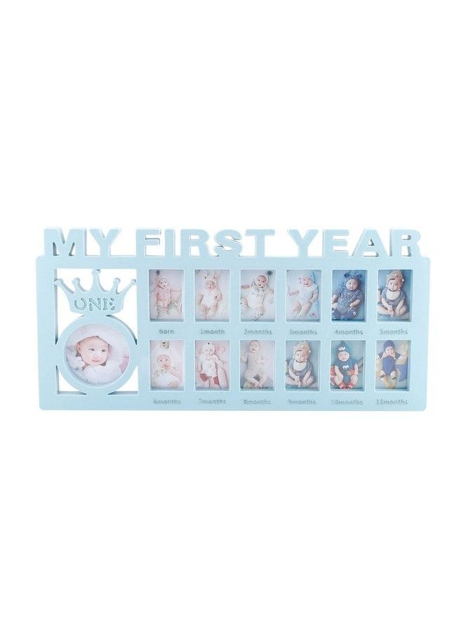 Estamico Baby Picture Frames My Frist Year Photo Keepsake For Baby 112 Months Memory Blue  - Image 1