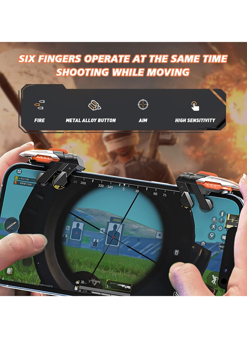 مشغل ألعاب AK06 عالي التقنية، 4 أزرار لوحدة تحكم Pubg Mobile، العب الآن بـ 6 أصابع، (L2 R2 L1 R1) iOS، Android، معظم الهواتف/أجهزة iPad، زر معدني، دعم COD/PUBG/FORTNITE والعديد من الألعاب الأخرى - Image 2