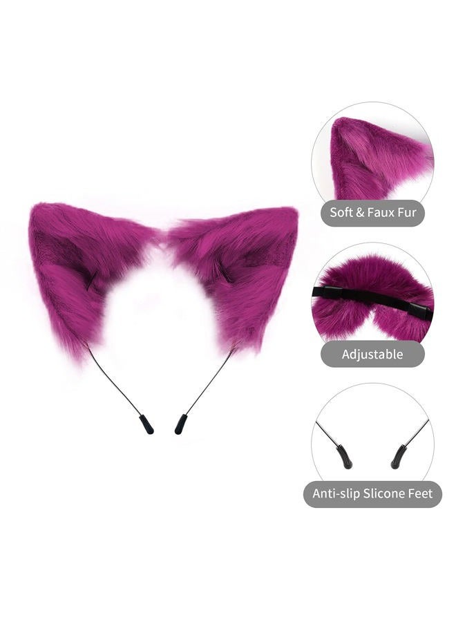 SMILETERNITY Handmade Fox Wolf Cat Ears Headwear Costume Accessories for Halloween Christmas Cosplay Party (Purple) - Image 3