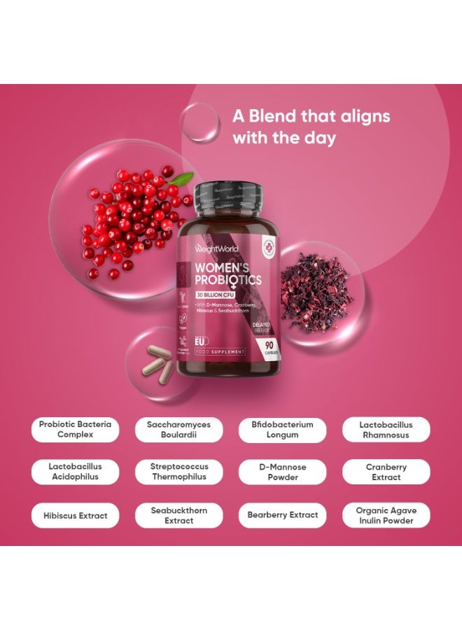 WeightWorld Women Probiotics Capsules - 30 Billion CFU - 90 Delayed Release Capsules - Added with D-Mannose, Cranberry, Hibiscus & Seabuckthorn Extracts - Vegan Intimate Probiotics for Women - Image 2
