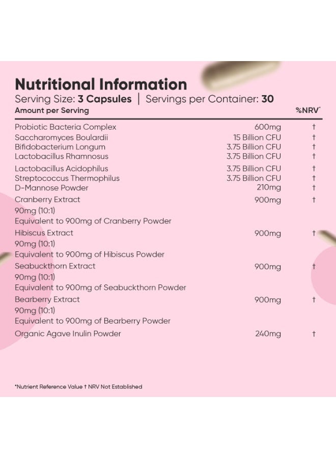 WeightWorld Women Probiotics Capsules - 30 Billion CFU - 90 Delayed Release Capsules - Added with D-Mannose, Cranberry, Hibiscus & Seabuckthorn Extracts - Vegan Intimate Probiotics for Women - Image 5