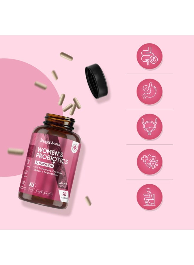 WeightWorld Women Probiotics Capsules - 30 Billion CFU - 90 Delayed Release Capsules - Added with D-Mannose, Cranberry, Hibiscus & Seabuckthorn Extracts - Vegan Intimate Probiotics for Women - Image 3
