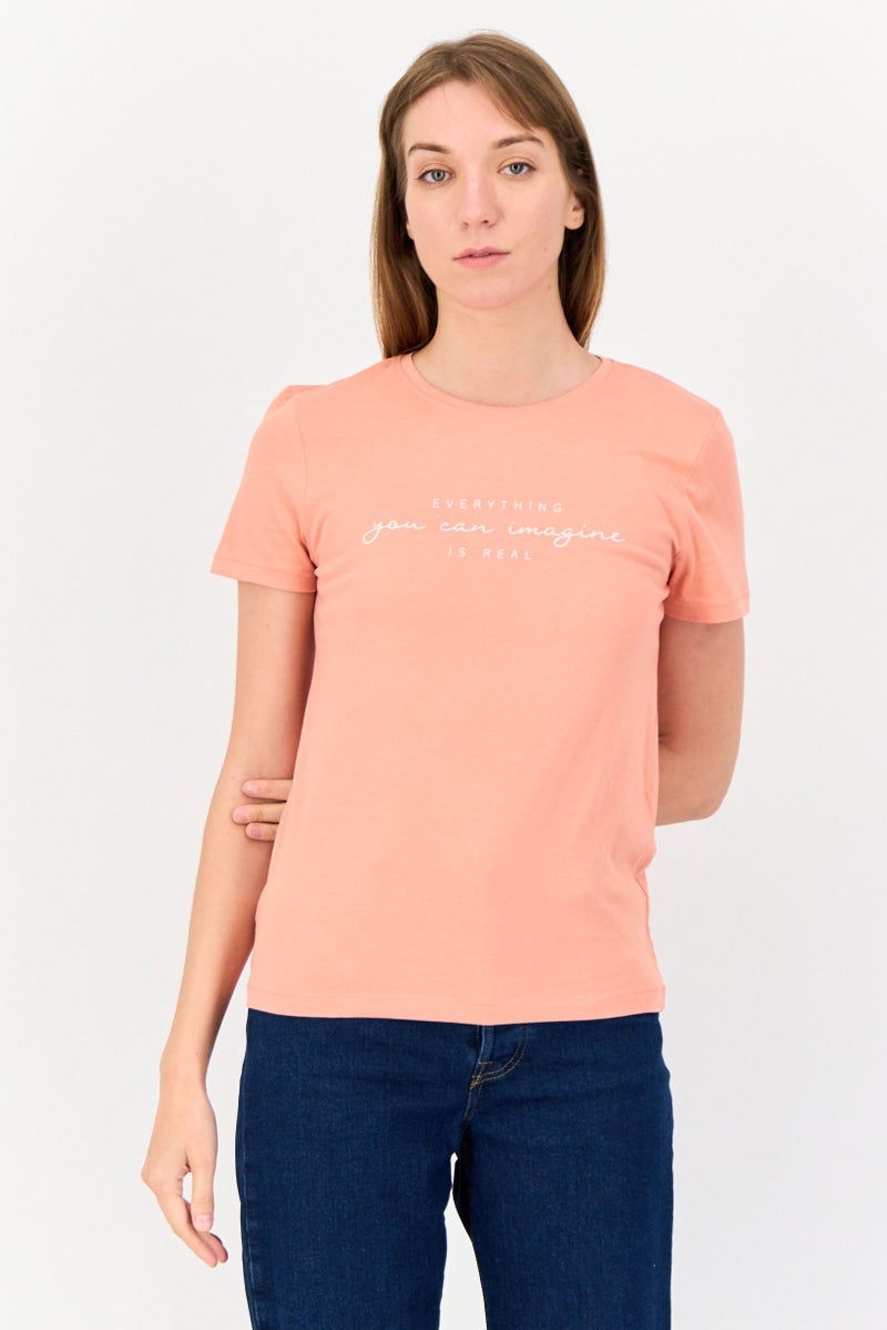 ONLY Women Regular Fit Short Sleeves Graphic Print T-Shirt, Dusty Pink  - Image 1