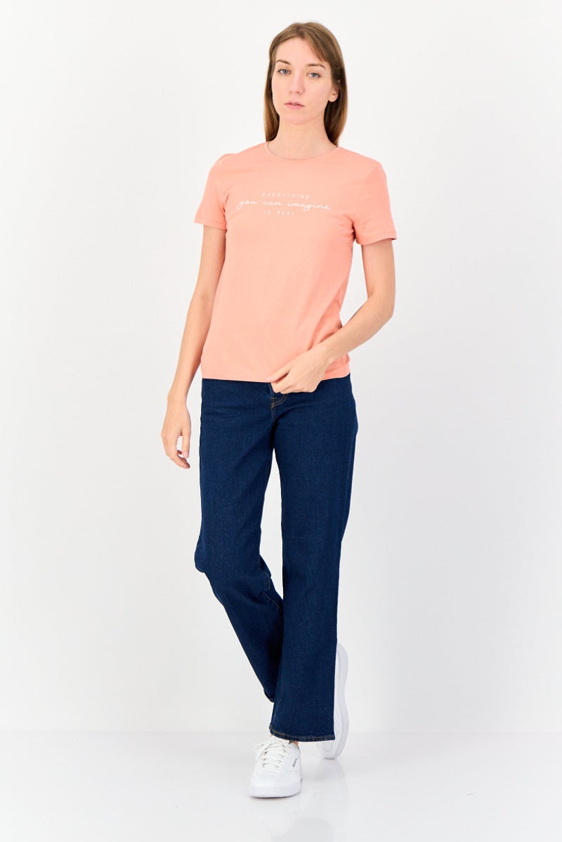 ONLY Women Regular Fit Short Sleeves Graphic Print T-Shirt, Dusty Pink  - Image 3