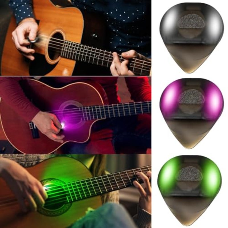 ريشة جيتار متوهجة بإضاءة LED تلقائية، ريشة جيتار مضيئة ملونة مبهرة 0.6 مم للجيتار الكهربائي الصوتي والجيتار، ملحقات الجيتار، أبيض، أخضر، وردي - Image 1