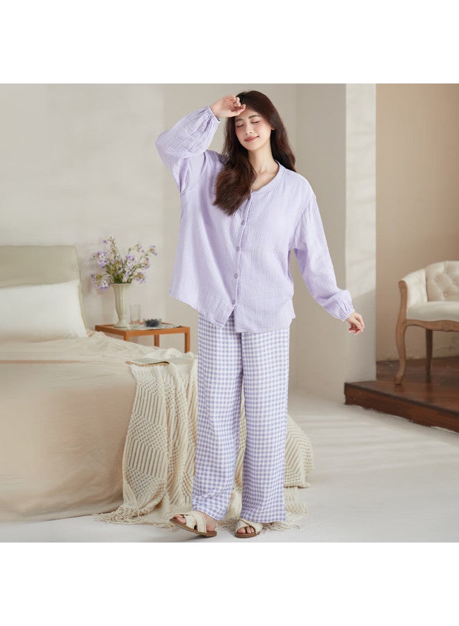 Your Sun Yiershuang Double-layer Cotton Gauze Padded Women's Pajama Set Long Sleeve Cardigan Loose Homewear Autumn Winter - Image 1