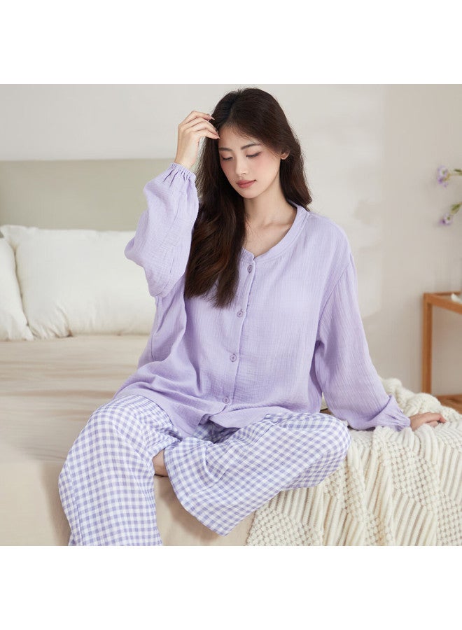Your Sun Yiershuang Double-layer Cotton Gauze Padded Women's Pajama Set Long Sleeve Cardigan Loose Homewear Autumn Winter - Image 2