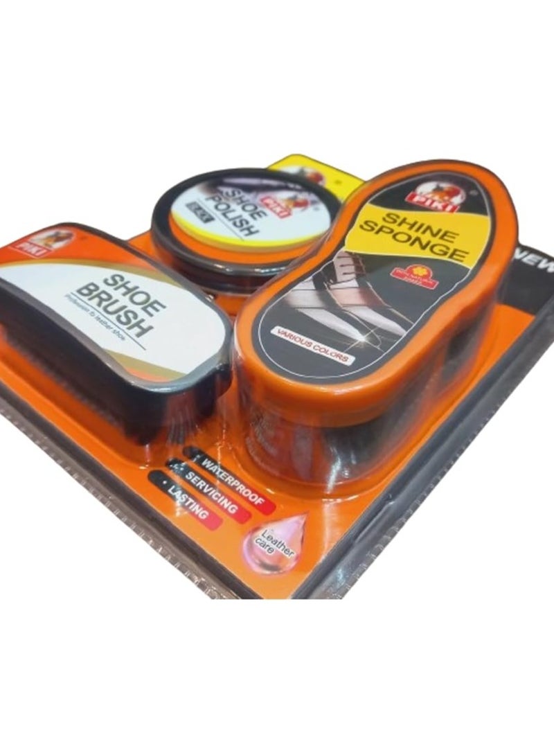 PIKI Shoe Polish Kit, Leather Care Set with Sponge, Cream & Brush, for Shoes, Bags - Image 3