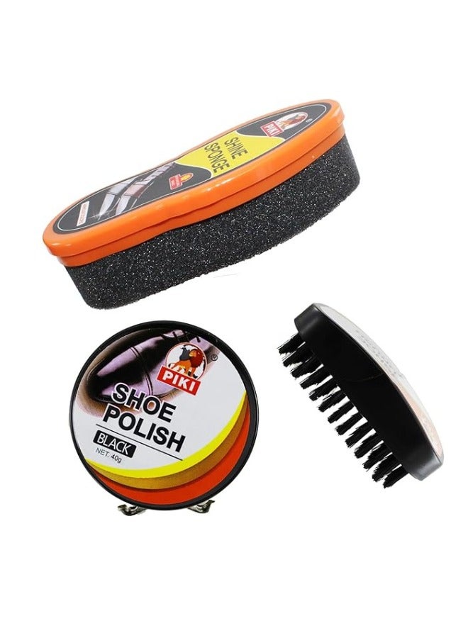 PIKI Shoe Polish Kit, Leather Care Set with Sponge, Cream & Brush, for Shoes, Bags - Image 2