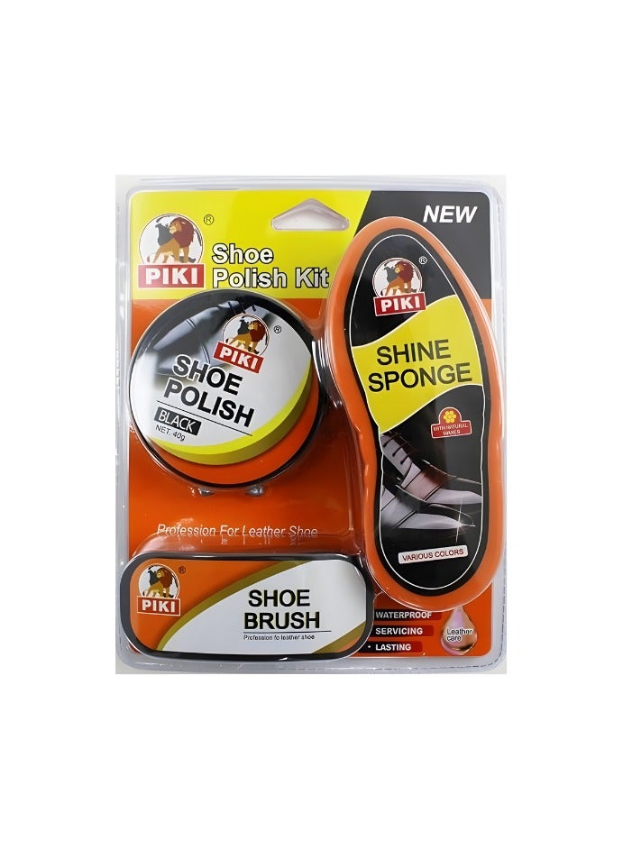PIKI Shoe Polish Kit, Leather Care Set with Sponge, Cream & Brush, for Shoes, Bags - Image 1
