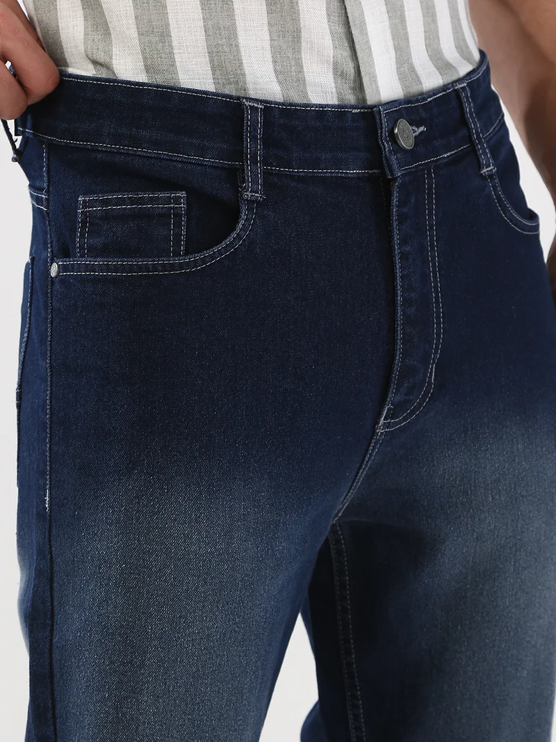 Urbano Fashion  Urbano Fashion Men's Dark Blue Straight Fit Washed Jeans Stretchable for Men | Best Price UAE