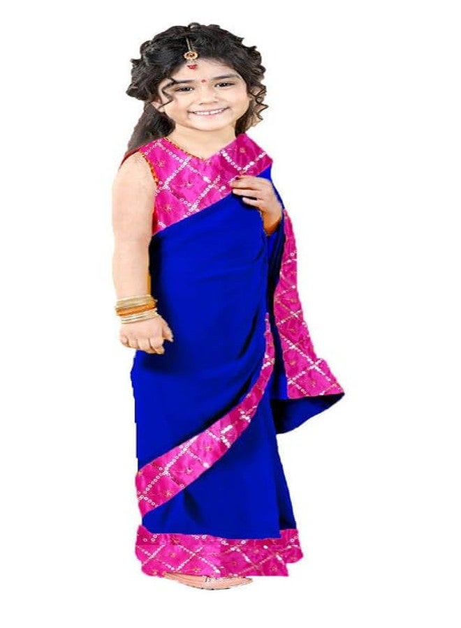 HIBA CREATIONS Baby Girl Blue georgette prestitched saree with Blouse 0-6 Month with Readymade Pink silk Blouse - Image 2