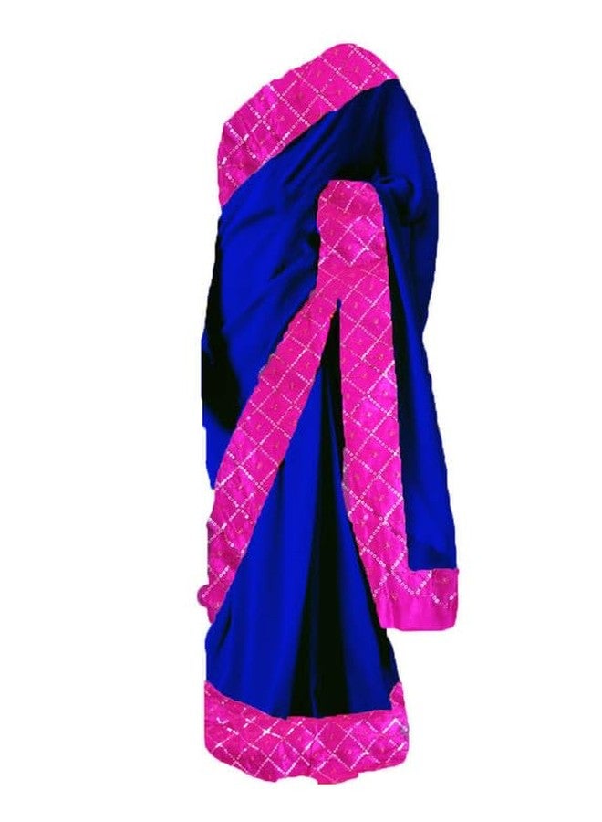 HIBA CREATIONS Baby Girl Blue georgette prestitched saree with Blouse 0-6 Month with Readymade Pink silk Blouse - Image 4