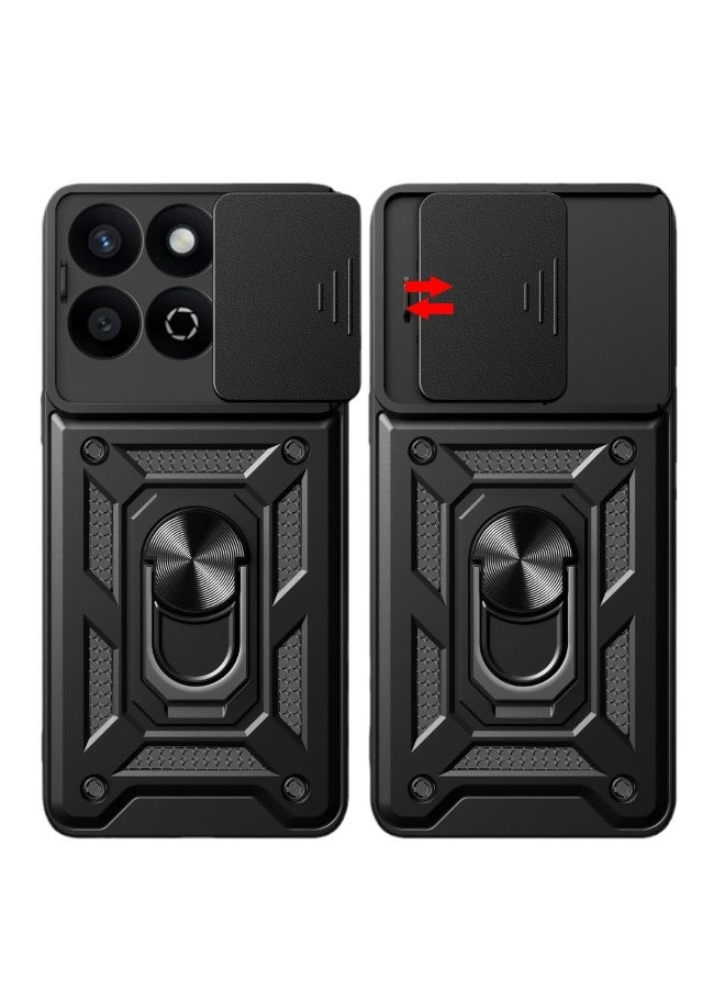 اليشمك Phone Case Cover for Honor X5b 4G/X5b Plus 4G, Slide Camera Lens Cover + 360°Rotating Kickstand Ring + Support Magnetic Car Mount Shockproof Mobile Phone Case for Honor X5b 4G / X5b Plus 4G, Black. - Image 2