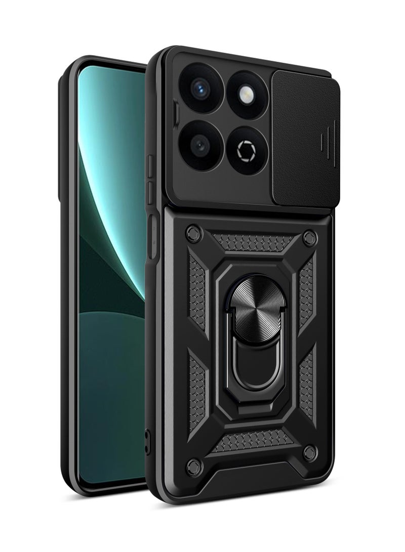 اليشمك Phone Case Cover for Honor X5b 4G/X5b Plus 4G, Slide Camera Lens Cover + 360°Rotating Kickstand Ring + Support Magnetic Car Mount Shockproof Mobile Phone Case for Honor X5b 4G / X5b Plus 4G, Black. - Image 1