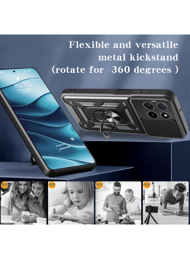 اليشمك Phone Case Cover for Honor X5b 4G/X5b Plus 4G, Slide Camera Lens Cover + 360°Rotating Kickstand Ring + Support Magnetic Car Mount Shockproof Mobile Phone Case for Honor X5b 4G / X5b Plus 4G, Black. - Image 4