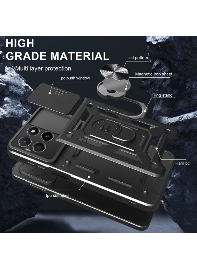 اليشمك Phone Case Cover for Honor X5b 4G/X5b Plus 4G, Slide Camera Lens Cover + 360°Rotating Kickstand Ring + Support Magnetic Car Mount Shockproof Mobile Phone Case for Honor X5b 4G / X5b Plus 4G, Black. - Image 3