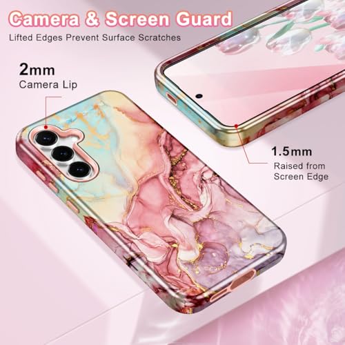 Avocase Compatible with Samsung Galaxy S25 FE Case, Marble Pattern 3 in 1 Heavy Duty Shockproof Full Body Hard PC+Soft Silicone Drop Protective Women Girls Case for Galaxy S25 FE (2025), Rose Gold - Image 4