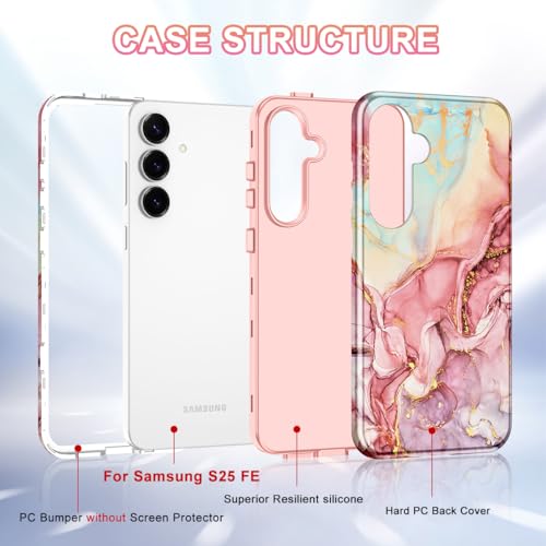 Avocase Compatible with Samsung Galaxy S25 FE Case, Marble Pattern 3 in 1 Heavy Duty Shockproof Full Body Hard PC+Soft Silicone Drop Protective Women Girls Case for Galaxy S25 FE (2025), Rose Gold - Image 2