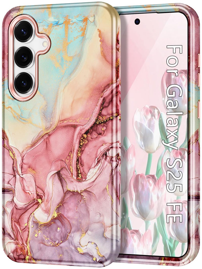 Avocase Compatible with Samsung Galaxy S25 FE Case, Marble Pattern 3 in 1 Heavy Duty Shockproof Full Body Hard PC+Soft Silicone Drop Protective Women Girls Case for Galaxy S25 FE (2025), Rose Gold - Image 1
