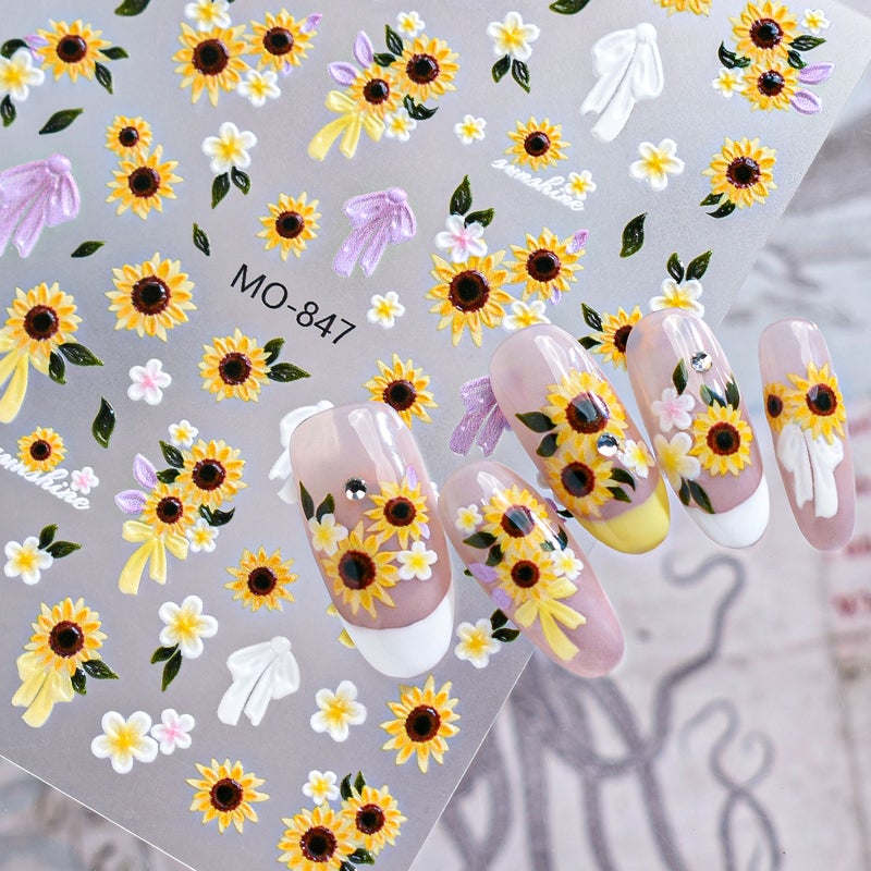 Nail Art Stickers – Sunflower, Bee & Flower Nail Stickers | Water Transfer Floral Nail Decals Set for DIY Manicure, Gel Polish, Acrylic & Natural Nails | Summer Nail Art Decorations & Nail Supplies