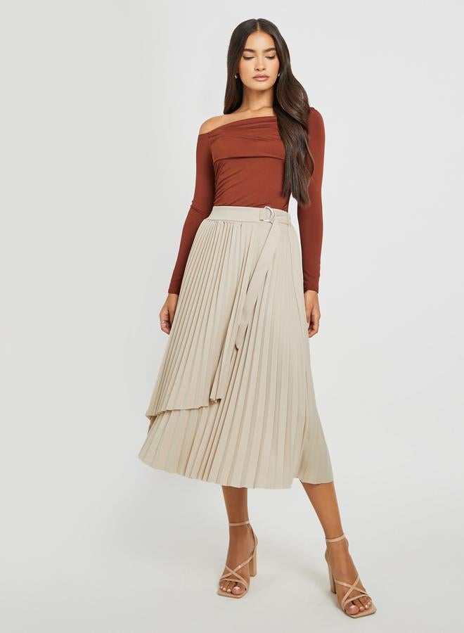 Styli Styli Pleated Wrap Belted A-Line Midi Skirt  - Image 1