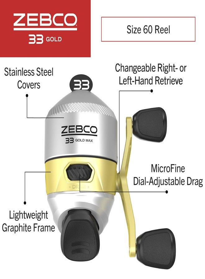 Zebco 33 Gold Spincast Reel and 2-Piece Fishing Rod Combo, Fiberglass Rod with Comfortable Split-Grip Cork Handle, Instant Anti-Reverse Fishing Reel 60 - Image 3