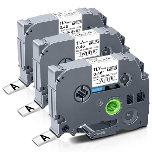 Absonic 3-Pack Hse231 11.7mm Heat Shrink Tube Label Tape Compatible for Brother Hse-231 Hs231 Hs-231 P Touch Hse Label Tape 1/2 inch Black on White for PT-D220 PT-D210 PT-E300 PT-E500 PT-E550W - Image 1