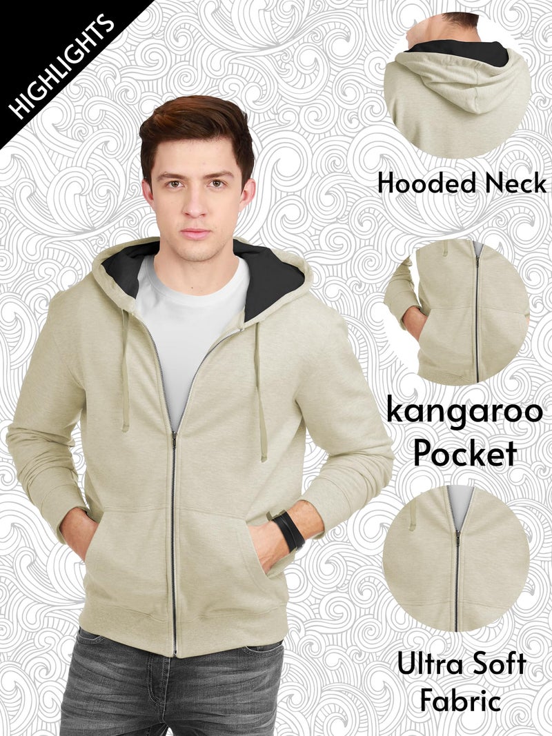 fanideaz Cotton Hooded Sweatshirt with Zip for Mens_BG_L_Beige - Image 3