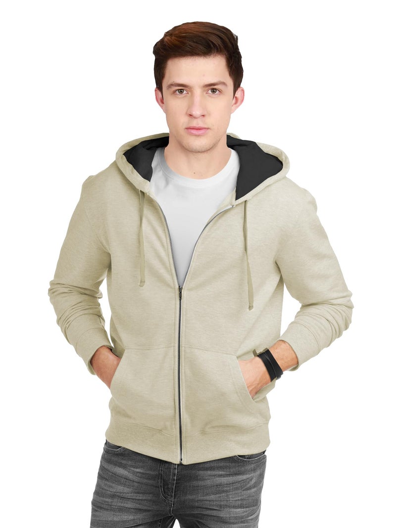 fanideaz Cotton Hooded Sweatshirt with Zip for Mens_BG_L_Beige - Image 1