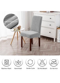 Uwals Waterproof Chair Covers for Dining Room, Stretch Jacquard Dining Chair Slipcovers, Removable Washable Chair Protector for Kitchen, Hotel, Restaurant, (6 PCS,Light-gray)  - Image 4
