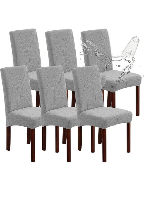 Waterproof Chair Covers for Dining Room, Stretch Jacquard Dining Chair Slipcovers, Removable Washable Chair Protector for Kitchen, Hotel, Restaurant, (6 PCS,Light-gray)