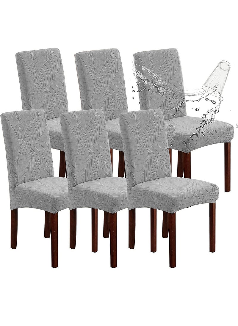 Uwals Waterproof Chair Covers for Dining Room, Stretch Jacquard Dining Chair Slipcovers, Removable Washable Chair Protector for Kitchen, Hotel, Restaurant, (6 PCS,Light-gray)  - Image 1