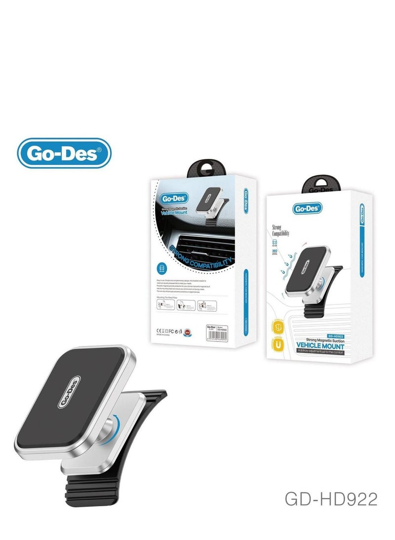GO-DES Go Des GD-HD922 360 Degree Rotatable Magnetic Curved and Flat Floor Car Phone Holder Silver - Image 2