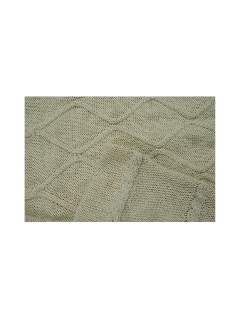 Ambrosia 130 × 160 سم بطانية محبوكة من القطن بلون البيج مع تصميم الماس، غطاء أريكة فاخر بوزن 400 جرام لكل متر مربع، عداء سرير قابل للتنفس، وإكسسوار بوهو زخرفي. - Image 5