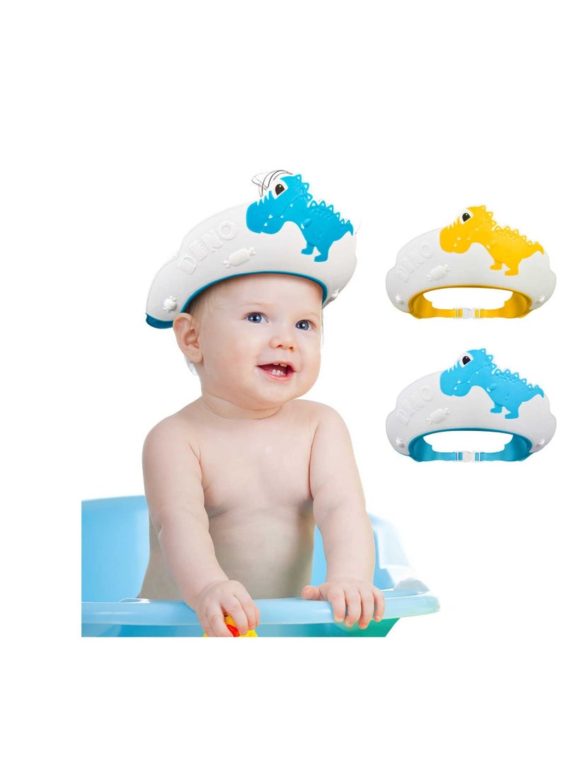 Baby Shower Cap, KASTWAVE for Kids Hair Washing Shield Toddler Bath hat Visor Shampoo Cap Head Protector Cute Dinosaur Shape Makes More Fun Blue (2 Pack) - Image 1