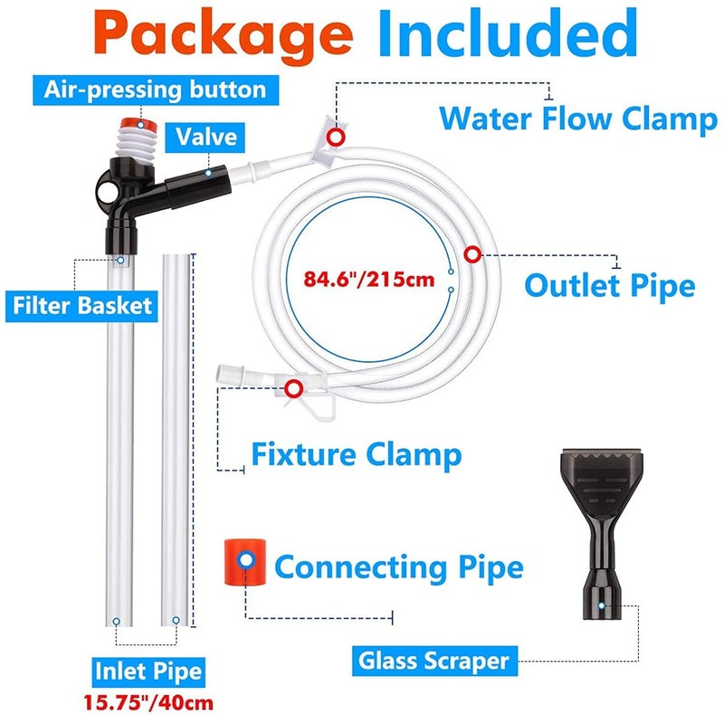 VAYINATO ® (Press Type QL-08G) 3 in 1 Aquarium Gravel Cleaner | Water Changer with Glass Algae Scrapper | Suitable for Aquarium Height 92CM by Petzlifeworld - Image 4