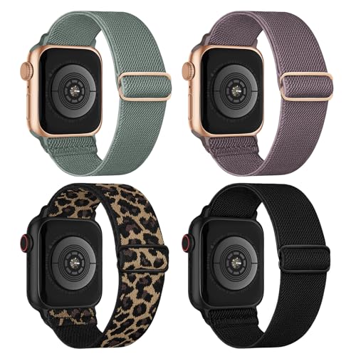 CCnutri Stretchy Solo Loop Compatible with Apple Watch Bands 38mm 40mm 41mm 42mm 44mm 45mm 46mm 49mm, Splash-Proof Nylon Sport Strap Women Men for iWatch Series 11 10 9 8 7 6 5 4 3 SE/Ultra 3 2, 4 Pack - Image 1