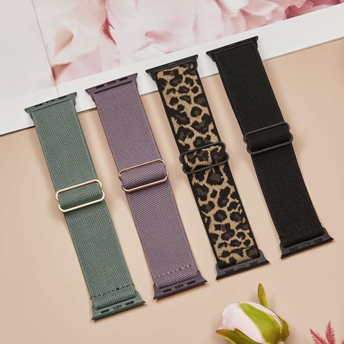 CCnutri Stretchy Solo Loop Compatible with Apple Watch Bands 38mm 40mm 41mm 42mm 44mm 45mm 46mm 49mm, Splash-Proof Nylon Sport Strap Women Men for iWatch Series 11 10 9 8 7 6 5 4 3 SE/Ultra 3 2, 4 Pack - Image 5