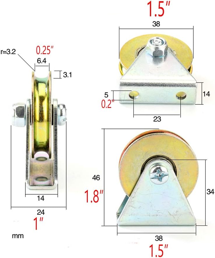 Chiloskit 1.5" Bearing Wheel Wire Rope Pulley Block Bearings Bearing Wire Rope Guide Wheel for Lifting with Triangular Bracket L Bracket, 300LB (Bracket/U) - Image 2