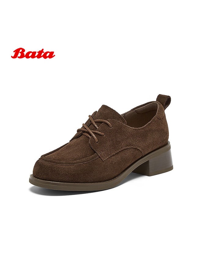 Bata Bajia Oxford Shoes For Women Autumn Cowhide Commuter Leather Shoes 51590cm5 Brown Size 37 - Image 1