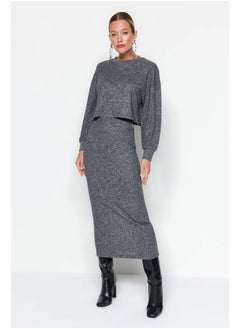 Anthracite, Soft Fabric Knitted Top and Bottom Set TWOAW24AU00071